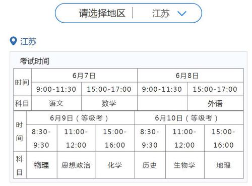 2021年江苏高考具体时间 高考科目安排