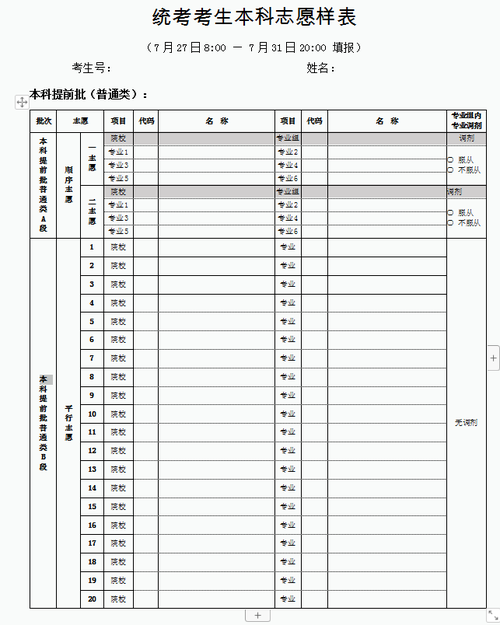 2021北京高考志愿填报表样表 高考志愿填报指南